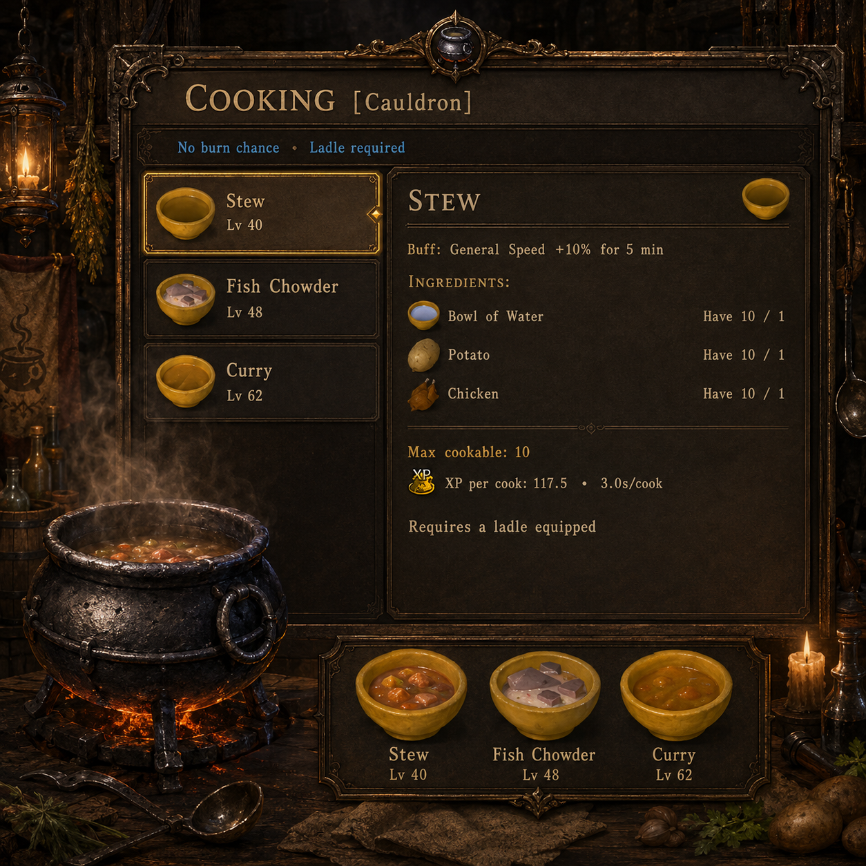 Cauldron cooking interface