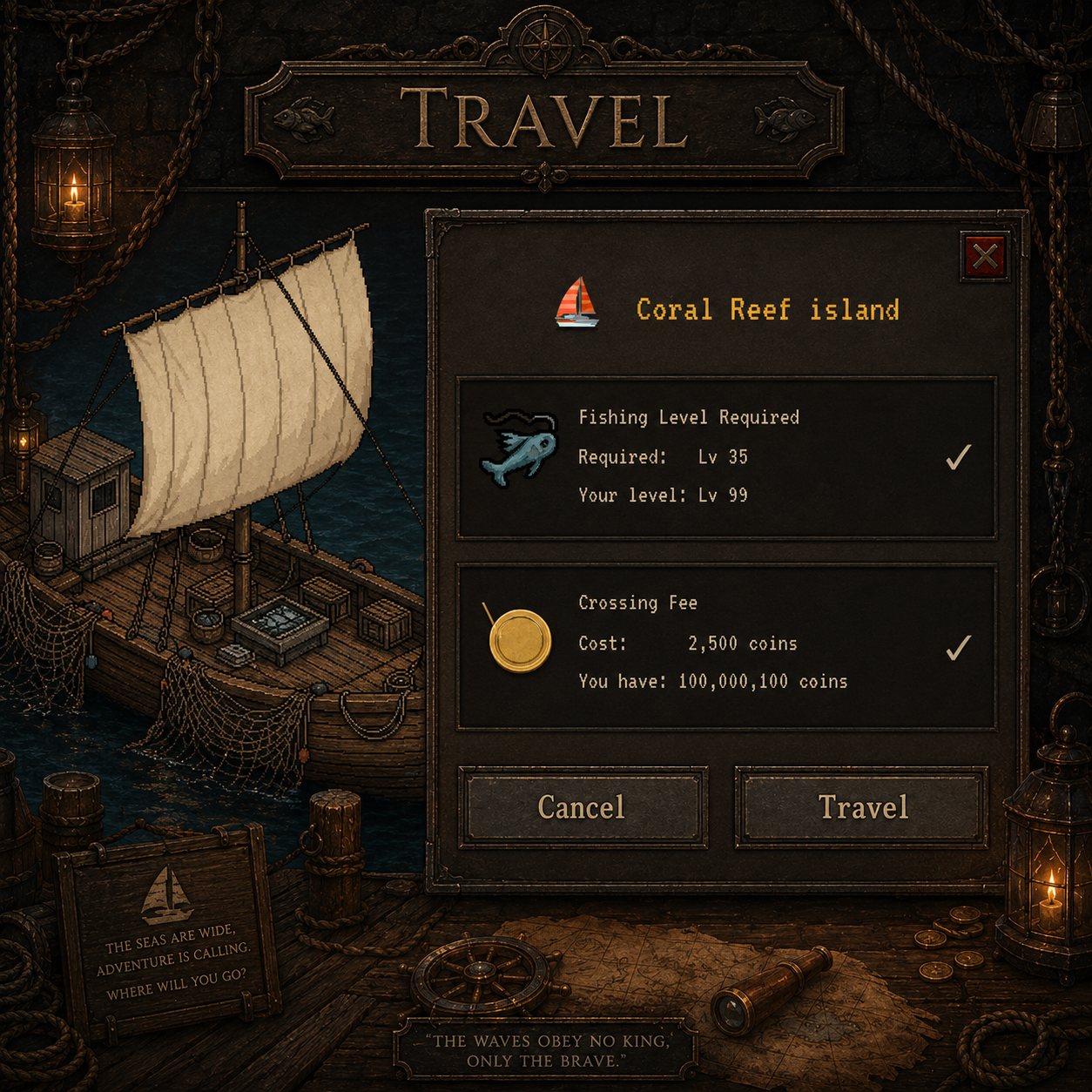 The new sailing panel transitioning to a remote island