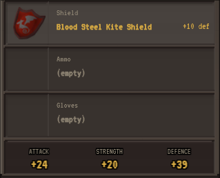 Equipment tab showing combined stat totals