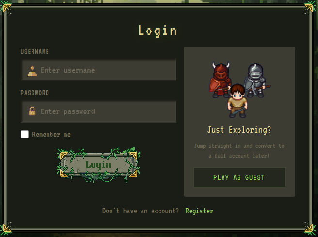The redesigned login screen