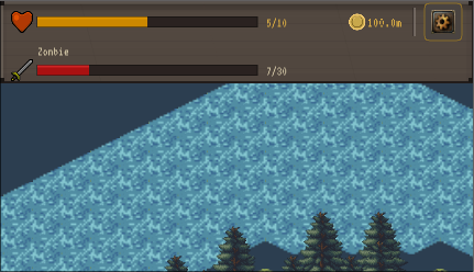 The new mobile top bar showing HP, monster health, gold and menu